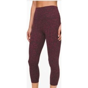 Lululemon Align Crop 21 Burgundy Leopard Print‎ High Rise Yoga Leggings size 4